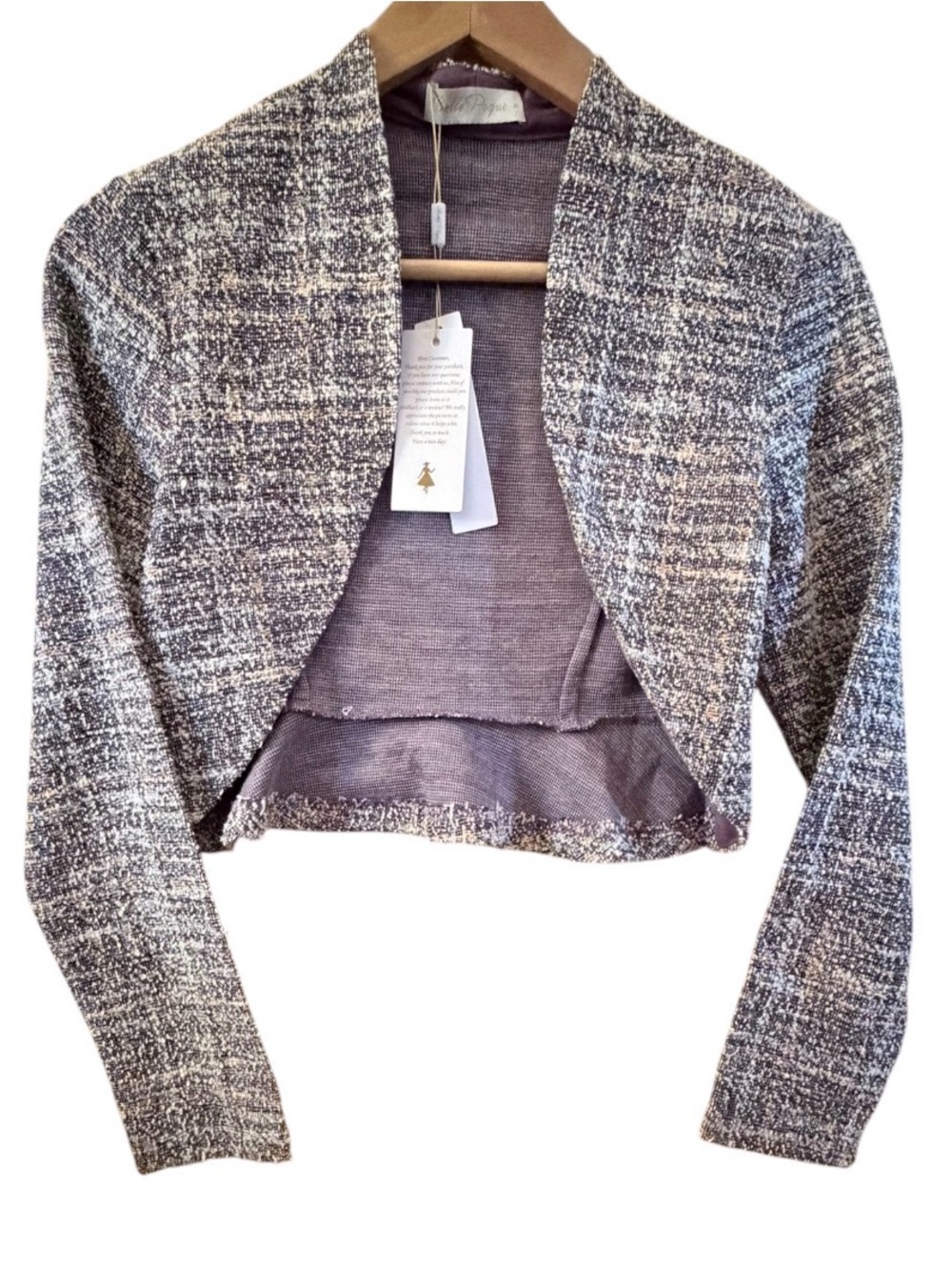 Belle‎ Poque Women Tweed Jacket Long Sleeve Open Front Dusty Rose Cropped Blazer
